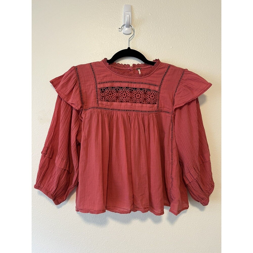 Free People Laura Western Top Red Berry Size XS Boho Country Peasant